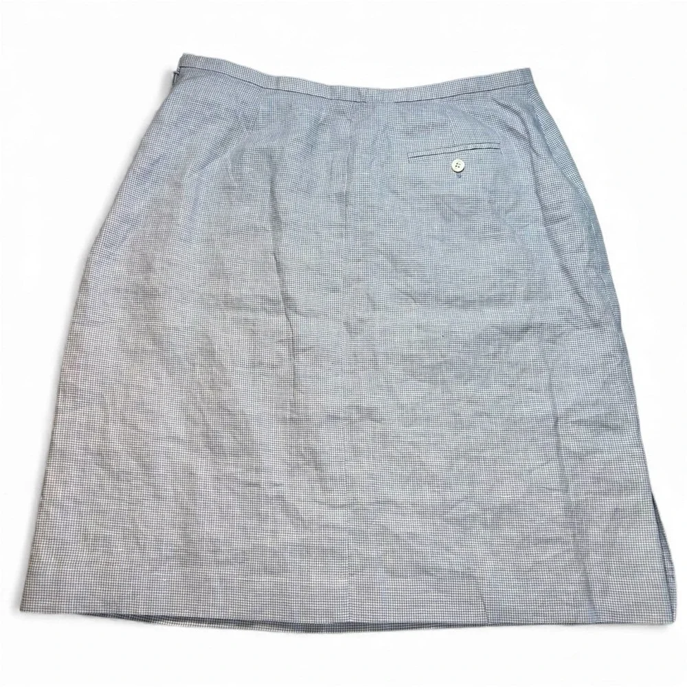 Talbots Irish Linen Skirt Blue White Micro Check A-Line Knee Length NWT‎ Size 12